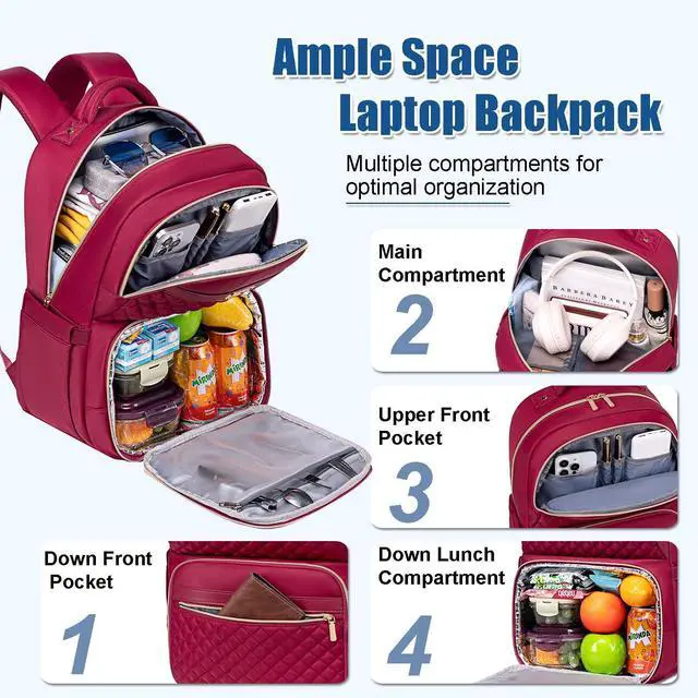 Alt view image 2 of 5 - Weitars Lunch Backpack, Insulated Cooler Backpack 15.6 Inch Laptop Backpack For Women Men For Women Nurses Teacher Gifts for College Work Beach Camping Picnics Travel