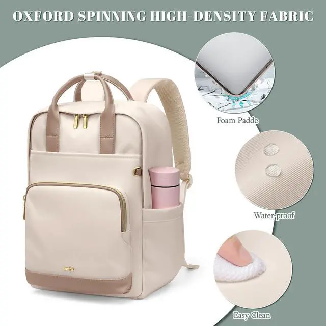 Alt view image 4 of 5 - VNINE Laptop Backpack for Women Work 15.6 Inch Computer Backpacks Purse Large Capacity Carry on Bookbag Waterproof Lightweight Daypack Bag for College Nurse Teacher Travel Beige