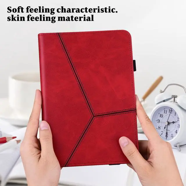 Alt view image 3 of 5 - VODEFOX Case for  Kindle Fire Max 11 Case (13th Generation, 2023 Release) 11",PU Leather Folio Stand Stylish Solid Color Stripe Stand Cover with Elastic Band Stylus for Fire Max 11 Tablet - Red