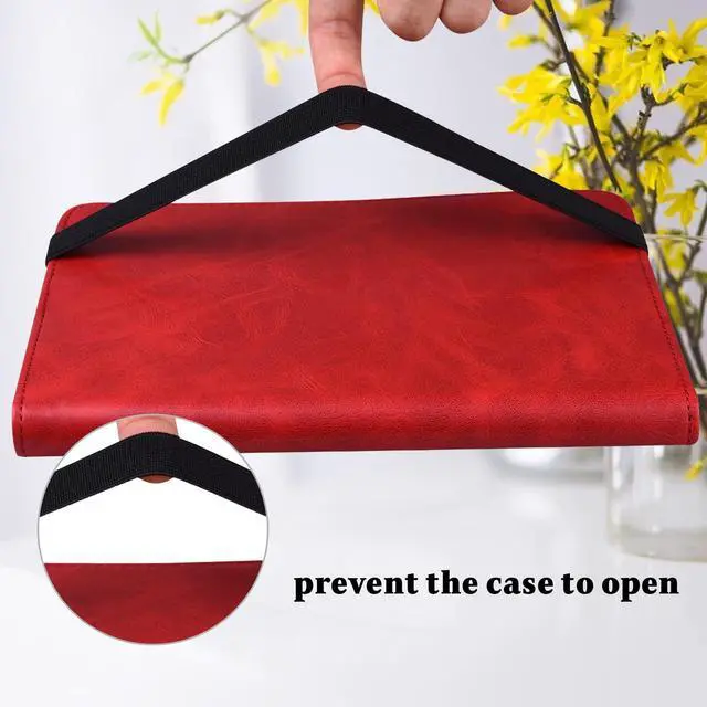 Alt view image 5 of 5 - VODEFOX Case for  Kindle Fire Max 11 Case (13th Generation, 2023 Release) 11",PU Leather Folio Stand Stylish Solid Color Stripe Stand Cover with Elastic Band Stylus for Fire Max 11 Tablet - Red