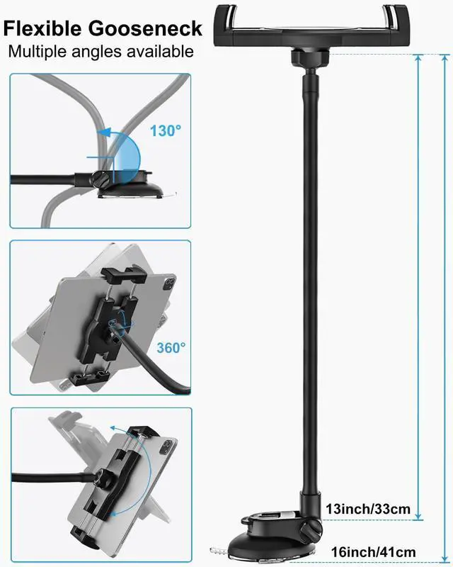 Alt view image 4 of 5 - woleyi Tablet Holder for Car Dashboard Windshield [Gooseneck Long Arm] Suction Cup iPad Holder for Car, Car Tablet Mount Compatible with iPad Pro Air Mini, Galaxy Tabs, Cell Phones, 4.7-13" Devices