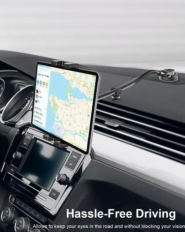 Alt view image 2 of 5 - woleyi Tablet Holder for Car Dashboard Windshield [Gooseneck Long Arm] Suction Cup iPad Holder for Car, Car Tablet Mount Compatible with iPad Pro Air Mini, Galaxy Tabs, Cell Phones, 4.7-13" Devices
