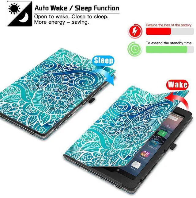 Alt view image 3 of 5 - VORI Case for  Fire HD 10 Tablet (9th/7th/5th Generation,2019/2017/2015 Release), Folio Folding Smart Stand Cover with Hand Strap and Auto Wake/Sleep for Fire HD 10.1'', Abstract floral