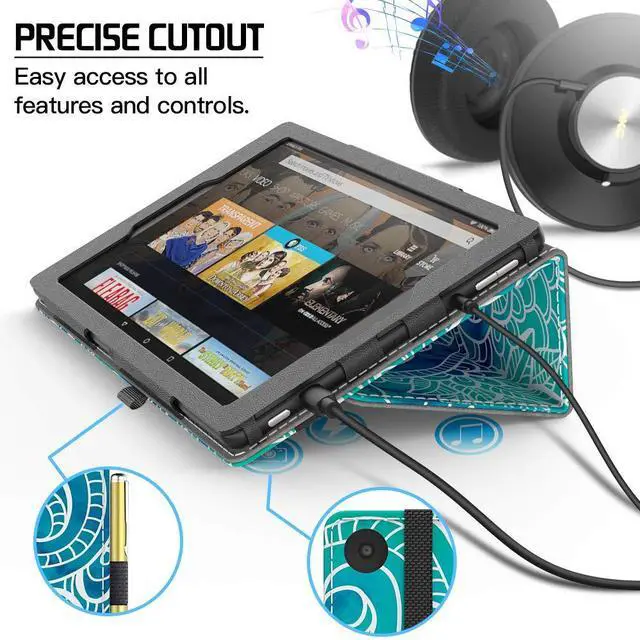 Alt view image 4 of 5 - VORI Case for  Fire HD 10 Tablet (9th/7th/5th Generation,2019/2017/2015 Release), Folio Folding Smart Stand Cover with Hand Strap and Auto Wake/Sleep for Fire HD 10.1'', Abstract floral