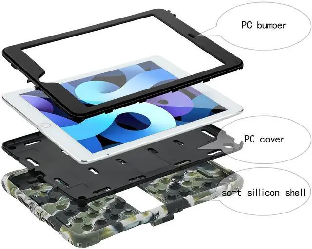 Alt view image 3 of 5 - XZC Case for iPad 6th Generation/5th Generation (9.7 inch 2018/2017 Model)/iPad Air 2 Case/iPad Pro 9.7 Case Shockproof Cover with Pencil Holder and Strap (Camouflage)