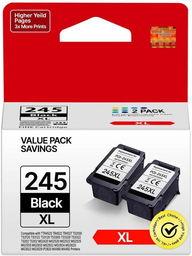 Main image of 245 XL 245XL Ink Cartridge Replacement for Canon 245XL Black Ink Cartridge High Yield Works for Canon Pixma MX490 MX492 MG2520 MG2522 MG2525 MG2922 MG3022 TR4520 TR4522 TS3122 Printer (2 Pack Black)