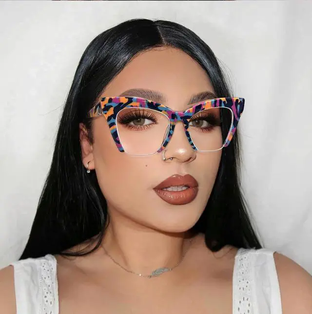 Alt view image 2 of 5 - VOOGLAM Blue Light Glasses for Women Cateye Semi Rim Gaming Glasses Anti Eyestrain Dry Eyes UV Computer Phone TV Eyewear Jacobien GJGA483996-01 Trend