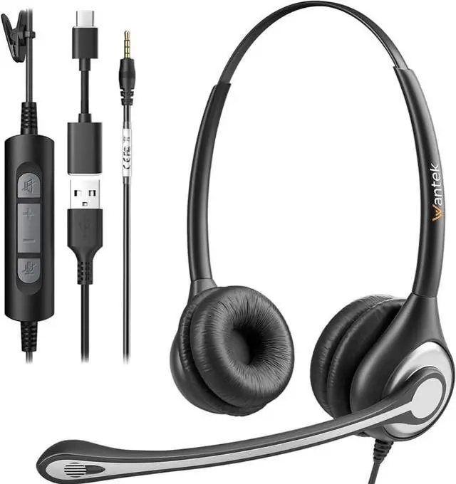 Main image of USB Headset with Microphone for PC, Computer Laptop Headset with Call Answer Button for MS Teams & IP Phones, Lightweight Design & Memory Foam Cushions for All-Day Comfort (Black)