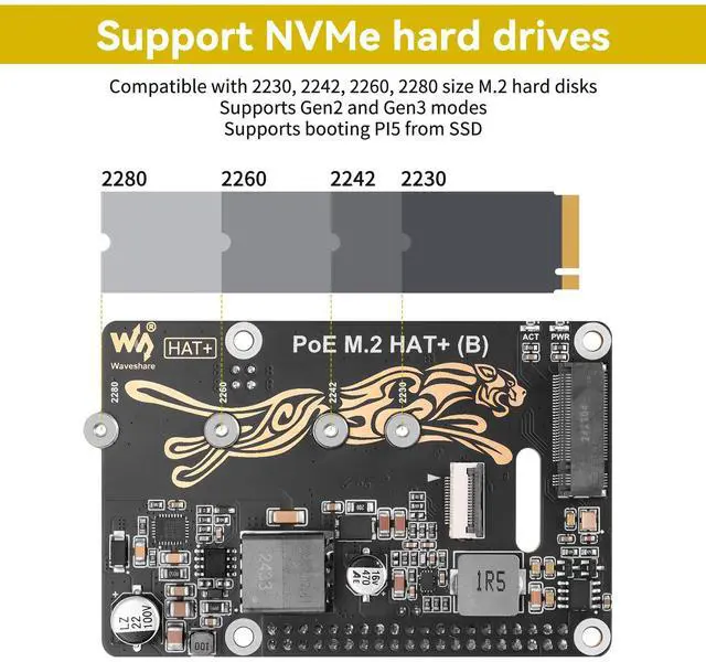 Alt view image 4 of 5 - PCIe to M.2 NVM Express with PoE Hat Expansion Board with Official Pi 5 Active Cooler Multi-Specification SSD Interface Hard Drive for Raspberry Pi 5, Support 2230/2242/2260/2280