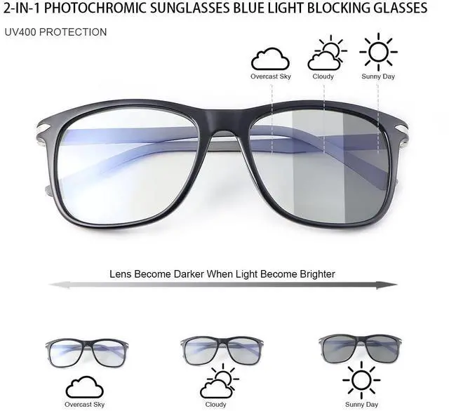 Alt view image 2 of 5 - YIMI Photochromic Blue Light Blocking Glasses UV400 Sunglasses Spring Hinge Anti Eyestrain Computer Gaming Blue Light Screen Blocker Glasses Clear Lens Anti Glare Eye Protection Eyewear for Men Women