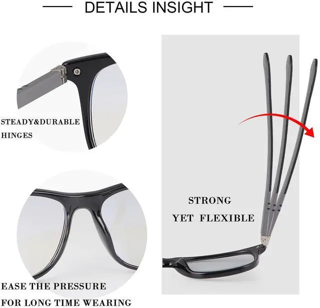 Alt view image 4 of 5 - YIMI Photochromic Blue Light Blocking Glasses UV400 Sunglasses Spring Hinge Anti Eyestrain Computer Gaming Blue Light Screen Blocker Glasses Clear Lens Anti Glare Eye Protection Eyewear for Men Women