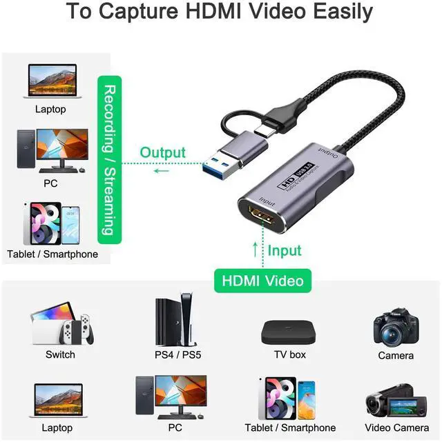Alt view image 2 of 5 - Sumateke Video Capture Card 4K HDMI to USB-A/USB-C Capture Card Full HD 1080P 60FPS USB3.0 Capture Video and Audio Recording for Gaming, Streaming, Teaching, Video Conference