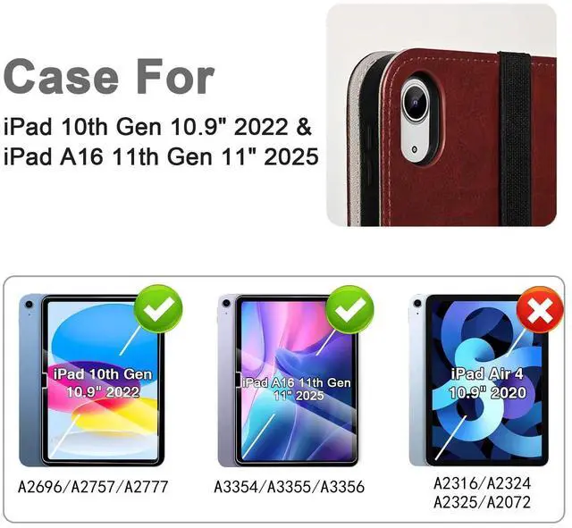 Alt view image 2 of 5 - Case for iPad A16 11th Gen 11" 2025, iPad 10th Gen 10.9" 2022 case with Multi-Angle Business Folio Stand,Cover with Pencil Holder & Hand Strap,and 2 Pack Screen Protector Auto Sleep/Wake, Brown