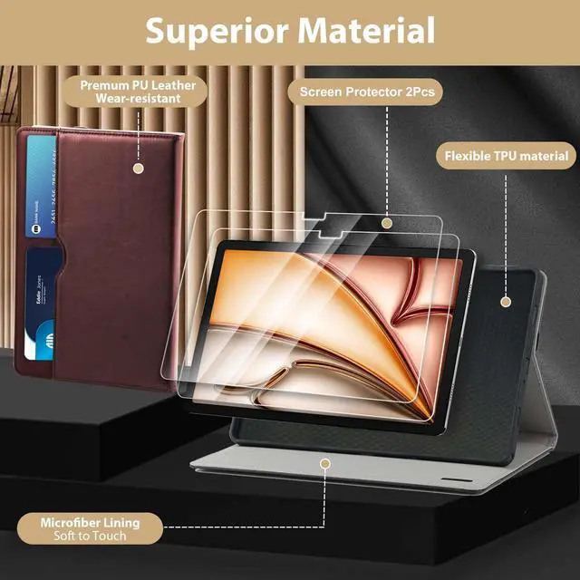 Alt view image 4 of 5 - Case for iPad A16 11th Gen 11" 2025, iPad 10th Gen 10.9" 2022 case with Multi-Angle Business Folio Stand,Cover with Pencil Holder & Hand Strap,and 2 Pack Screen Protector Auto Sleep/Wake, Brown