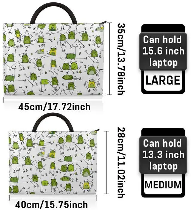 Alt view image 2 of 5 - Cartoon Frogs Laptop Sleeve Case 13 13.3 14 Inch Laptop Bag with Handle & Pockets Durable Notebook Computer Carrying Case for Men Women Multi-Color & Size Choices