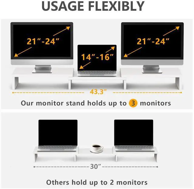 Alt view image 4 of 5 - TAVR Furniture Dual Monitor Stand Riser, Computer Monitor Stands for 2 Monitors, Extra Long Multifunctional Desktop Organizer Riser for Computer, Laptop, PC, Printer, TV, Max 43.3" Length, White