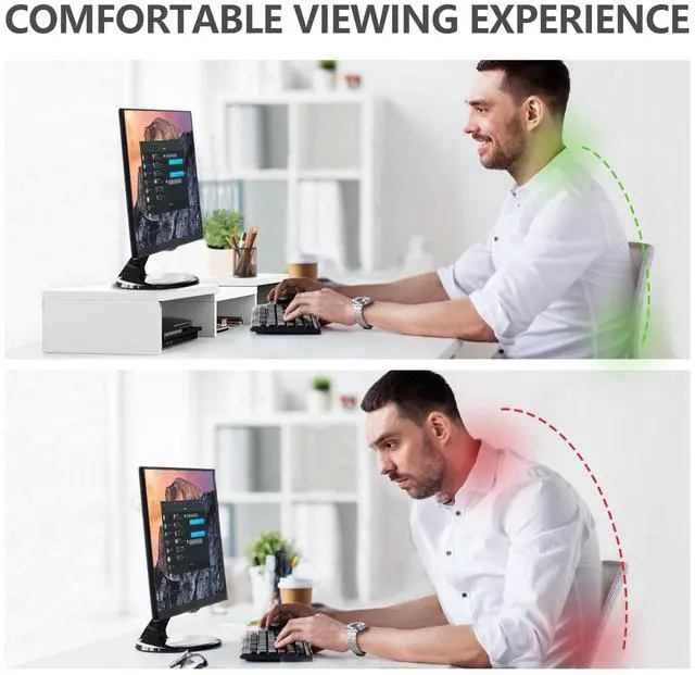 Alt view image 5 of 5 - TAVR Furniture Dual Monitor Stand Riser, Computer Monitor Stands for 2 Monitors, Extra Long Multifunctional Desktop Organizer Riser for Computer, Laptop, PC, Printer, TV, Max 43.3" Length, White