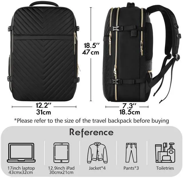 Alt view image 3 of 5 - MOMUVO Carry On Backpack for Women,Flight Approved Large Travel Laptop Backpack Water Resistant Luggage Travel Bag for Weekender Business, Black-1
