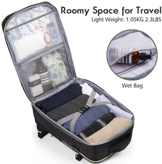 Alt view image 4 of 5 - MOMUVO Carry On Backpack for Women,Flight Approved Large Travel Laptop Backpack Water Resistant Luggage Travel Bag for Weekender Business, Black-1