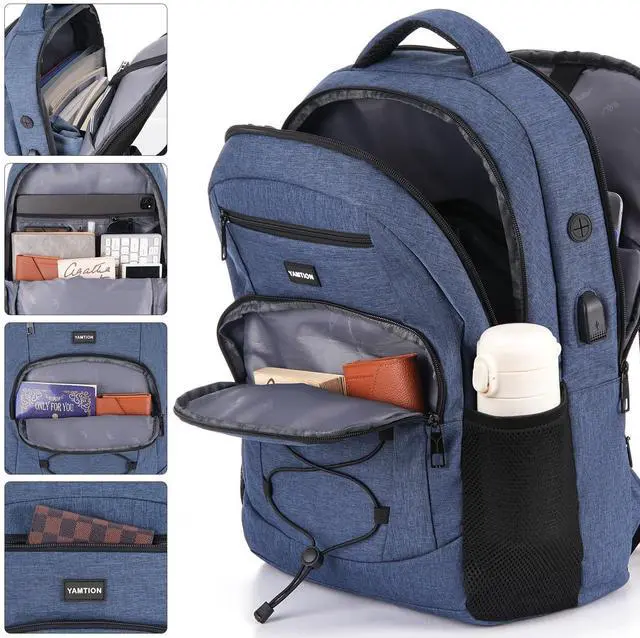Alt view image 3 of 5 - YAMTION School Backpack for Men and Teen Boys,College Bookbag Laptop Backpack Schoolbag with USB Port for High School Students Adult Work Office