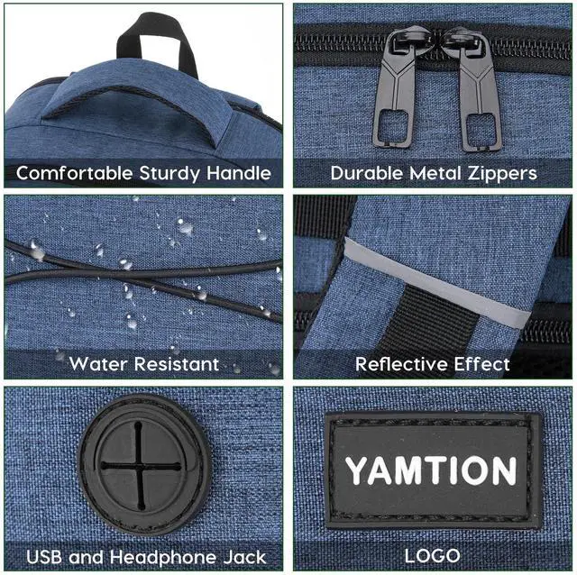 Alt view image 4 of 5 - YAMTION School Backpack for Men and Teen Boys,College Bookbag Laptop Backpack Schoolbag with USB Port for High School Students Adult Work Office