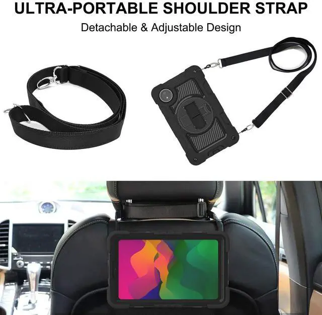 Alt view image 4 of 5 - YOUULAR Tablet Case for Xiaomi Redmi Pad SE 8.7/Redmi Pad SE 4G in India, Tablet Shockproof Cover with 360deg Rotating Stand and Wrist Strap, Shoulder Strap, Completely Black