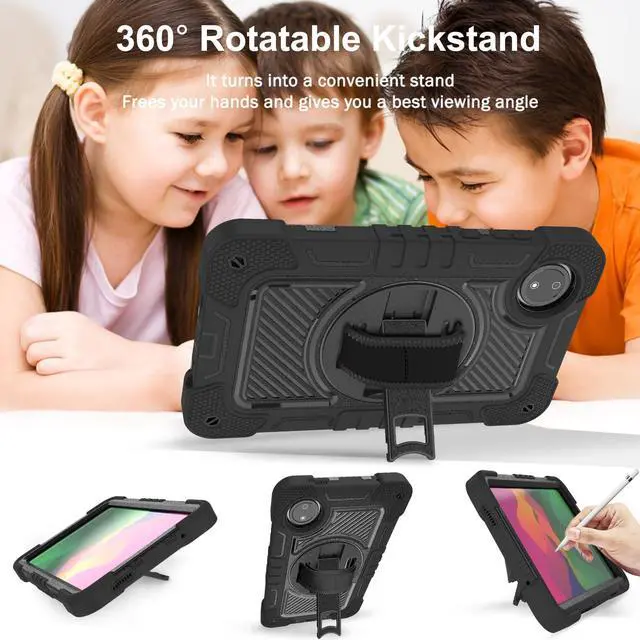Alt view image 5 of 5 - YOUULAR Tablet Case for Xiaomi Redmi Pad SE 8.7/Redmi Pad SE 4G in India, Tablet Shockproof Cover with 360deg Rotating Stand and Wrist Strap, Shoulder Strap, Completely Black