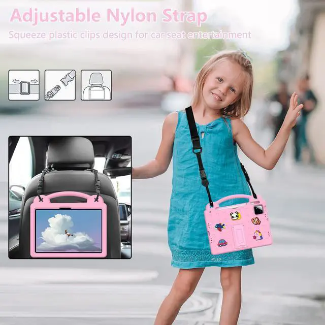 Alt view image 3 of 5 - YRH for Onn 11 inch Tablet Pro Case (2024) Model 100146660, with Strap Stand Handle, Kids EVA Cover for Walmart Surf Onn Tablet Pro 11 inch Case, Pink