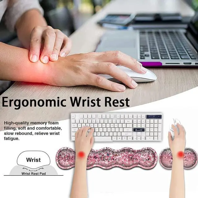 Alt view image 4 of 5 - Pink Gaming Mouse Pad,Large Mouse Pad with Stitched Edge,Non-Slip Base Office Desk Pad Ergonomic Keyboard Wrist Rest Set,Waterproof Writing Pad, Quotes and Butterfly Pattern Extended XXL Desk Mat