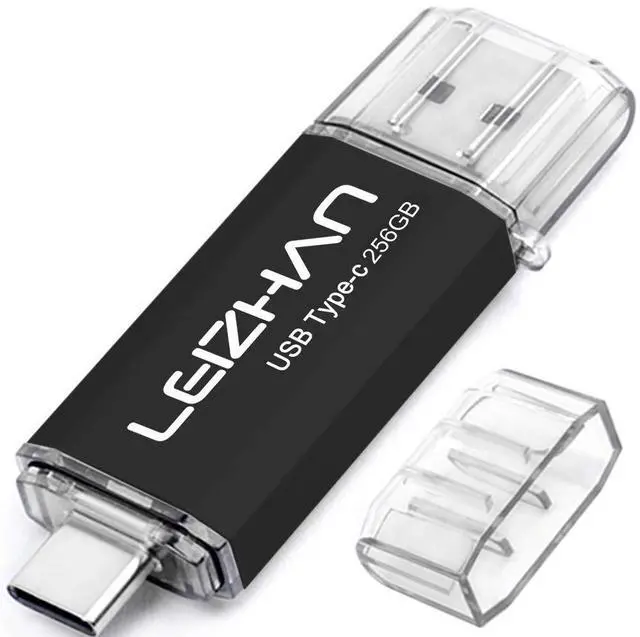 Main image of leizhan 256GB USB 3.0 Flash Drive Thumb Drives Jump Drive Storage Memory Stick Type-C/USB 2 in 1 - Black