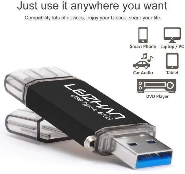 Alt view image 5 of 5 - leizhan 256GB USB 3.0 Flash Drive Thumb Drives Jump Drive Storage Memory Stick Type-C/USB 2 in 1 - Black