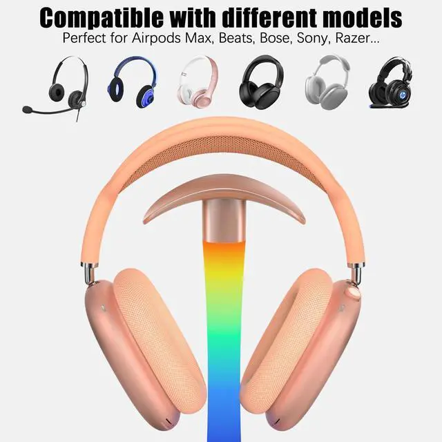 Alt view image 2 of 5 - Headphone Stand with Wireless Charger,Gaming HeadsetStand with RGB Light Mode,Airpod MaxStand Compatible with Airpod Pro/3/2,iPhone 16/15/14/13/12/11,Samsung,Gifts for Gamers & Music Lover (Gold)