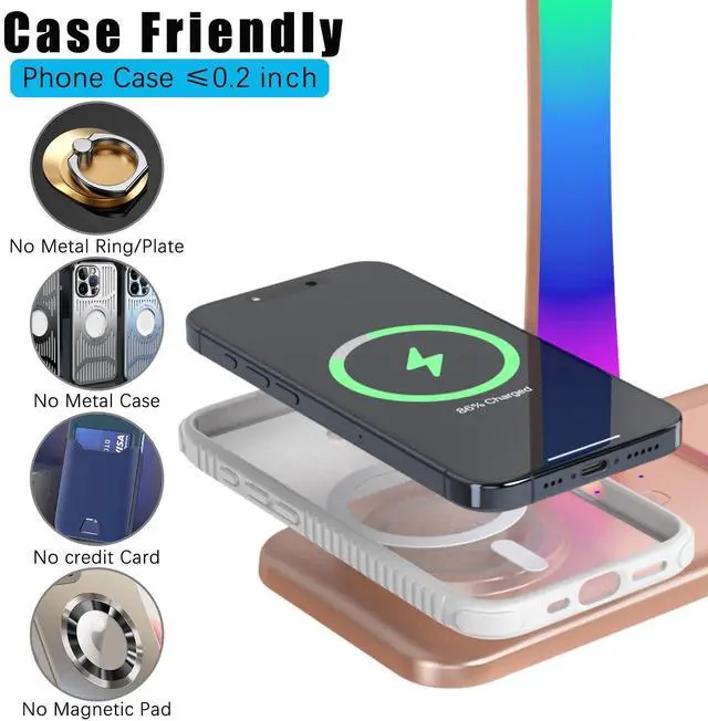 Alt view image 5 of 5 - Headphone Stand with Wireless Charger,Gaming HeadsetStand with RGB Light Mode,Airpod MaxStand Compatible with Airpod Pro/3/2,iPhone 16/15/14/13/12/11,Samsung,Gifts for Gamers & Music Lover (Gold)