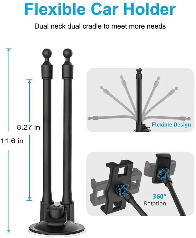 Alt view image 3 of 5 - woleyi Dual Car Tablet Mount, Windshield Car Window Phone & Tablet Holder with Double Long Arm Suction Cup for iPad Pro/Air/Mini, Galaxy Tab/Z Fold, Fire HD, iPhone, More 4-13" Cell Phones and Tablets