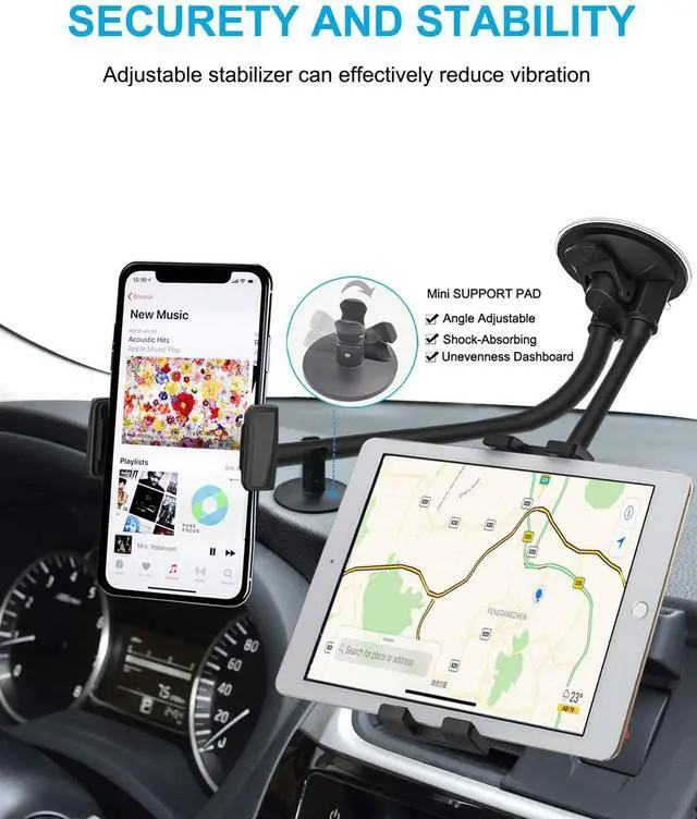 Alt view image 4 of 5 - woleyi Dual Car Tablet Mount, Windshield Car Window Phone & Tablet Holder with Double Long Arm Suction Cup for iPad Pro/Air/Mini, Galaxy Tab/Z Fold, Fire HD, iPhone, More 4-13" Cell Phones and Tablets