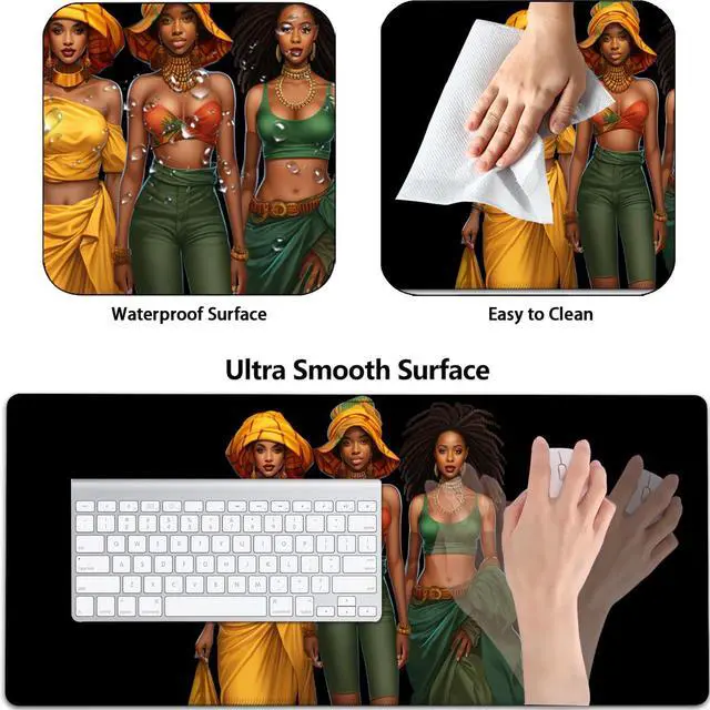 Alt view image 2 of 5 - Large Gaming Mouse Pad+ Keyboard Wrist Rest Set, Ergonomics Memory Foam Mouse Mat Wrist Rest Suppor, Waterproof Extended Mousepad 31.5x11.8in, African American Women Black Girl Desk Pad