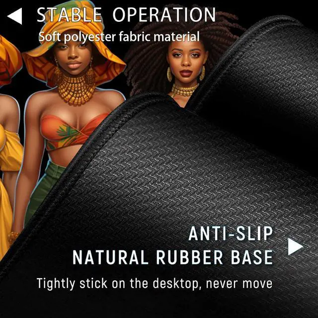 Alt view image 3 of 5 - Large Gaming Mouse Pad+ Keyboard Wrist Rest Set, Ergonomics Memory Foam Mouse Mat Wrist Rest Suppor, Waterproof Extended Mousepad 31.5x11.8in, African American Women Black Girl Desk Pad