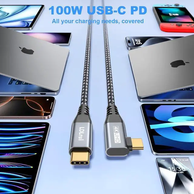 Alt view image 4 of 5 - USB C Cable Right Angle[10ft 2Pack], 90 Degree USB 3.2 Gen 2x2 Type C 100W Fast Charging, 4K Video Output, 20Gbps Data Sync Cord for Meta Quest 2, MacBook Pro, iPhone 16, USB C Portable Monitor
