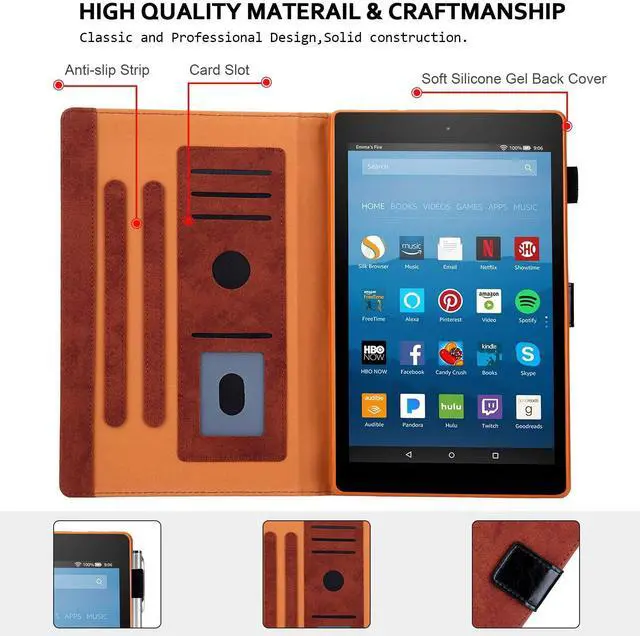 Alt view image 2 of 5 - Folding Case for  Fire HD 10 9th/7th/5th Gen, Techcircle Smart Flip [Wake/Sleep] Solid PU Leather Protective Cover for All-New Kindle Fire HD 10.1 inch Tablet 2019/2017/2015 Release, Brown