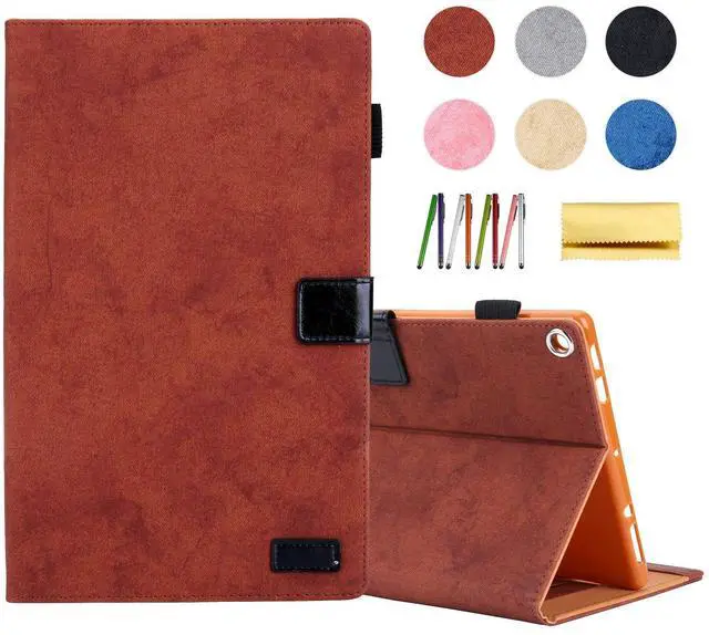 Main image of Folding Case for  Fire HD 10 9th/7th/5th Gen, Techcircle Smart Flip [Wake/Sleep] Solid PU Leather Protective Cover for All-New Kindle Fire HD 10.1 inch Tablet 2019/2017/2015 Release, Brown