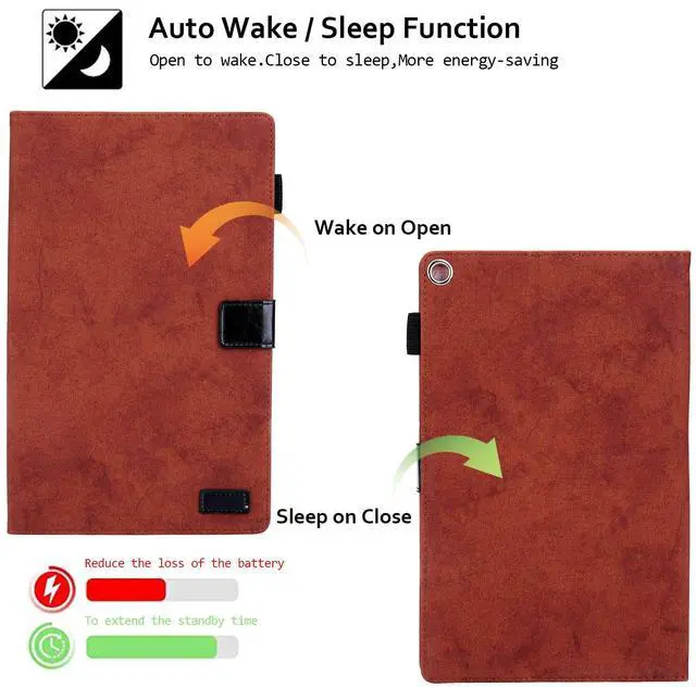 Alt view image 3 of 5 - Folding Case for  Fire HD 10 9th/7th/5th Gen, Techcircle Smart Flip [Wake/Sleep] Solid PU Leather Protective Cover for All-New Kindle Fire HD 10.1 inch Tablet 2019/2017/2015 Release, Brown