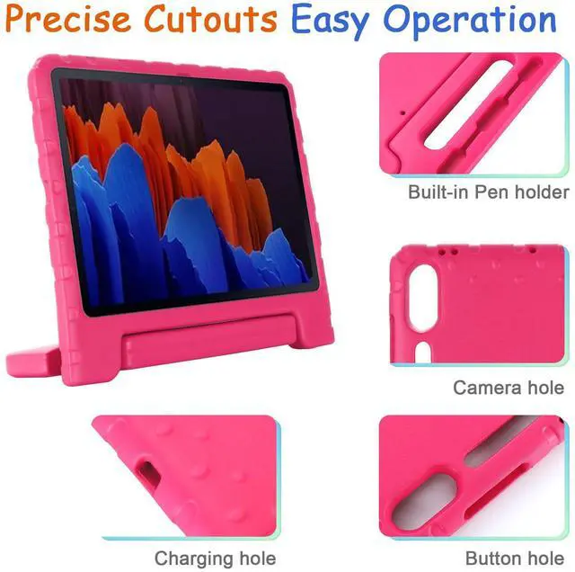 Alt view image 5 of 5 - Kids Case for Samsung Galaxy Tab S8+/S7 FE/S7+ 12.4" with Pen Holder, Techcircle Handle Stand Light EVA Foam Bumper Protective Rugged Drop Protection Child Proof Cover, Rose