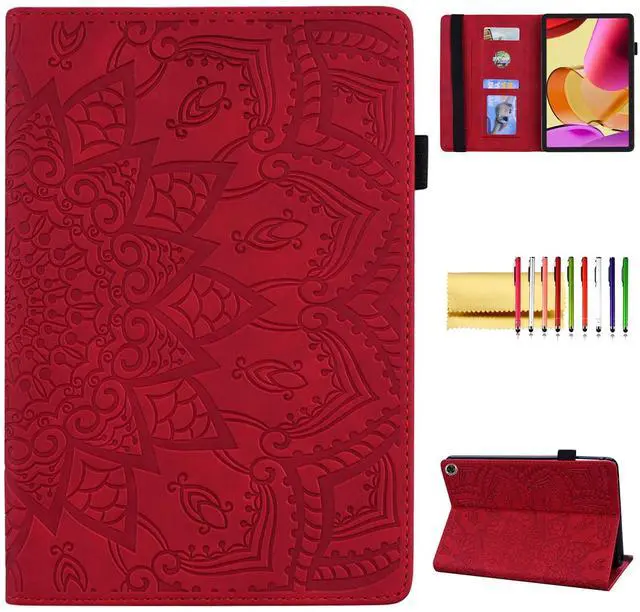 Main image of Case for  Fire Max 11 (2023), Techcircle Stylish Mandala Embossed PU Leather Folio Stand Soft TPU Back Cover Slim Lightweight Elastic Band Protective Case with Pen Holder & Card Slots, Red