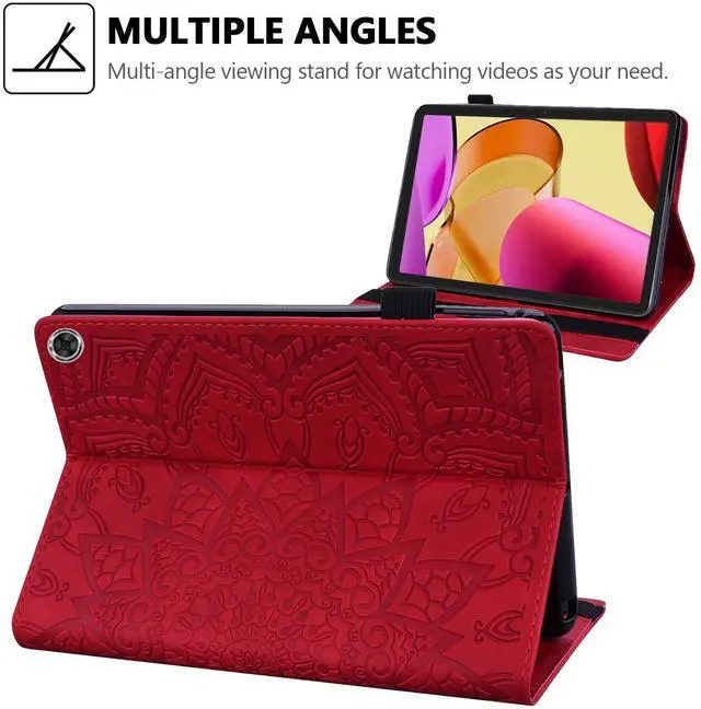 Alt view image 3 of 5 - Case for  Fire Max 11 (2023), Techcircle Stylish Mandala Embossed PU Leather Folio Stand Soft TPU Back Cover Slim Lightweight Elastic Band Protective Case with Pen Holder & Card Slots, Red