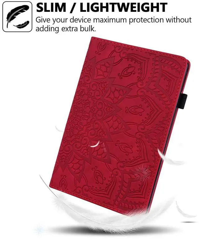 Alt view image 2 of 5 - Case for  Fire Max 11 (2023), Techcircle Stylish Mandala Embossed PU Leather Folio Stand Soft TPU Back Cover Slim Lightweight Elastic Band Protective Case with Pen Holder & Card Slots, Red