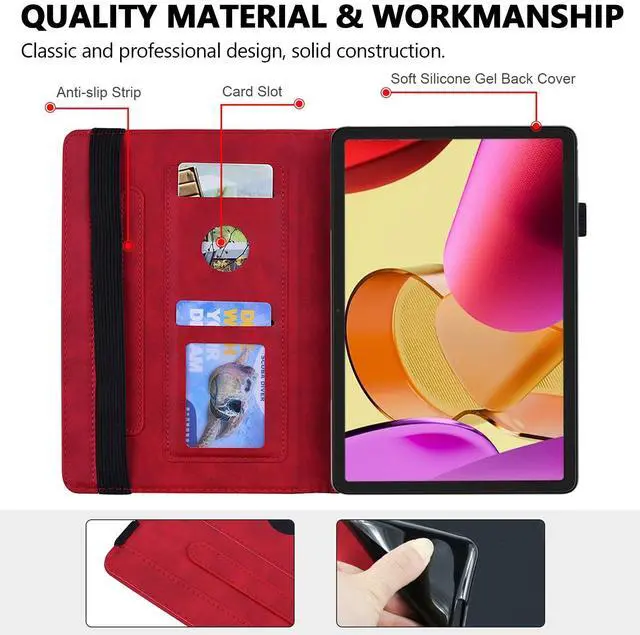 Alt view image 4 of 5 - Case for  Fire Max 11 (2023), Techcircle Stylish Mandala Embossed PU Leather Folio Stand Soft TPU Back Cover Slim Lightweight Elastic Band Protective Case with Pen Holder & Card Slots, Red