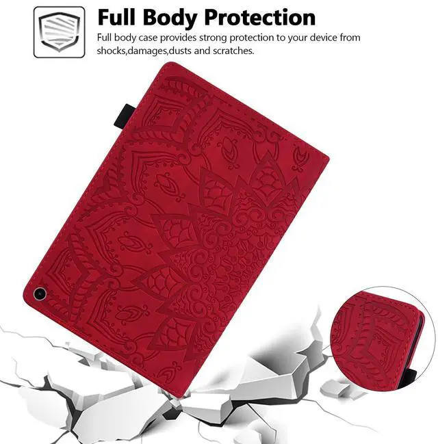 Alt view image 5 of 5 - Case for  Fire Max 11 (2023), Techcircle Stylish Mandala Embossed PU Leather Folio Stand Soft TPU Back Cover Slim Lightweight Elastic Band Protective Case with Pen Holder & Card Slots, Red