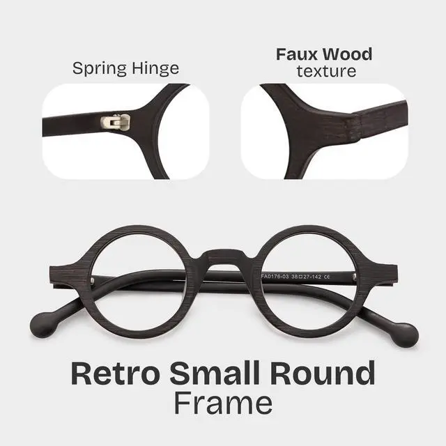 Alt view image 3 of 5 - Zeelool Retro Small Round Eyeglasses Frame for Men, Wood Grain Acetate Eyewear Frame with Clear Lens Arale FA0176-03 Burnt Umber