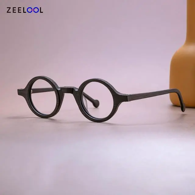 Alt view image 4 of 5 - Zeelool Retro Small Round Eyeglasses Frame for Men, Wood Grain Acetate Eyewear Frame with Clear Lens Arale FA0176-03 Burnt Umber