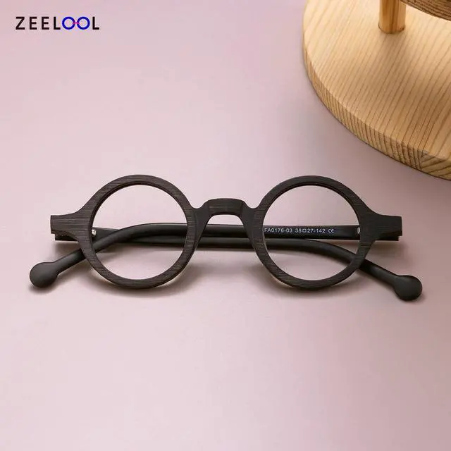 Alt view image 2 of 5 - Zeelool Retro Small Round Eyeglasses Frame for Men, Wood Grain Acetate Eyewear Frame with Clear Lens Arale FA0176-03 Burnt Umber